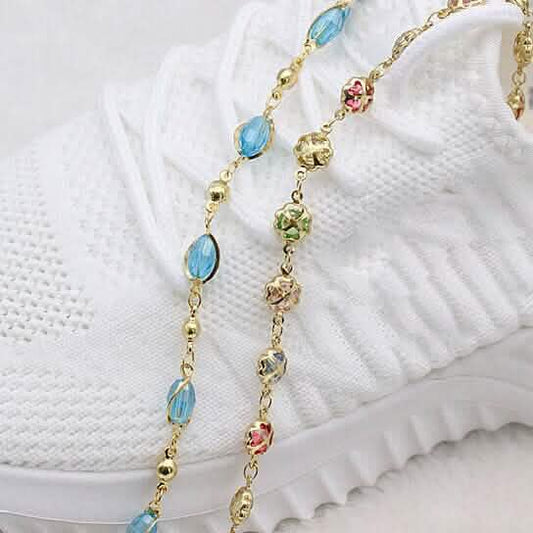 18k Gold Filled High Polish Finish Gold Multi Color Crystal Anklet