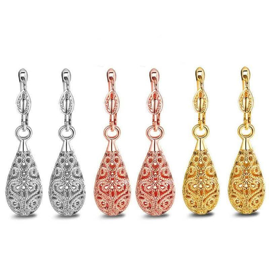 18K Gold Laser Cut Filigree Drop Earrings - Assorted Colors