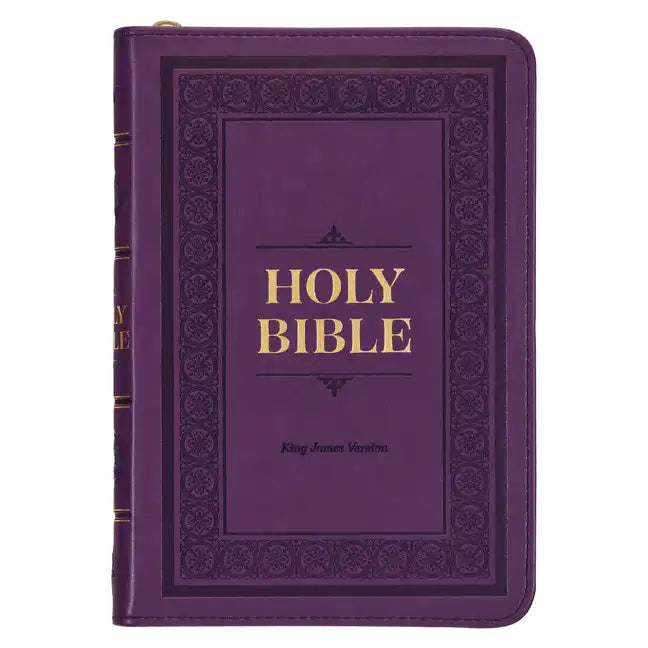 KJV Holy Bible, Compact Faux Leather Red Letter Edition - Ribbon Marker, King James Version, Purple, Zipper Closure - Leather