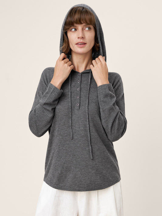 100% Extra-Fine Merino Wool Knit Hooded Sweatshirt SIA