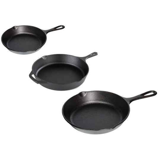 3-Piece: Pre-Seasoned Cast Iron Skillet Set