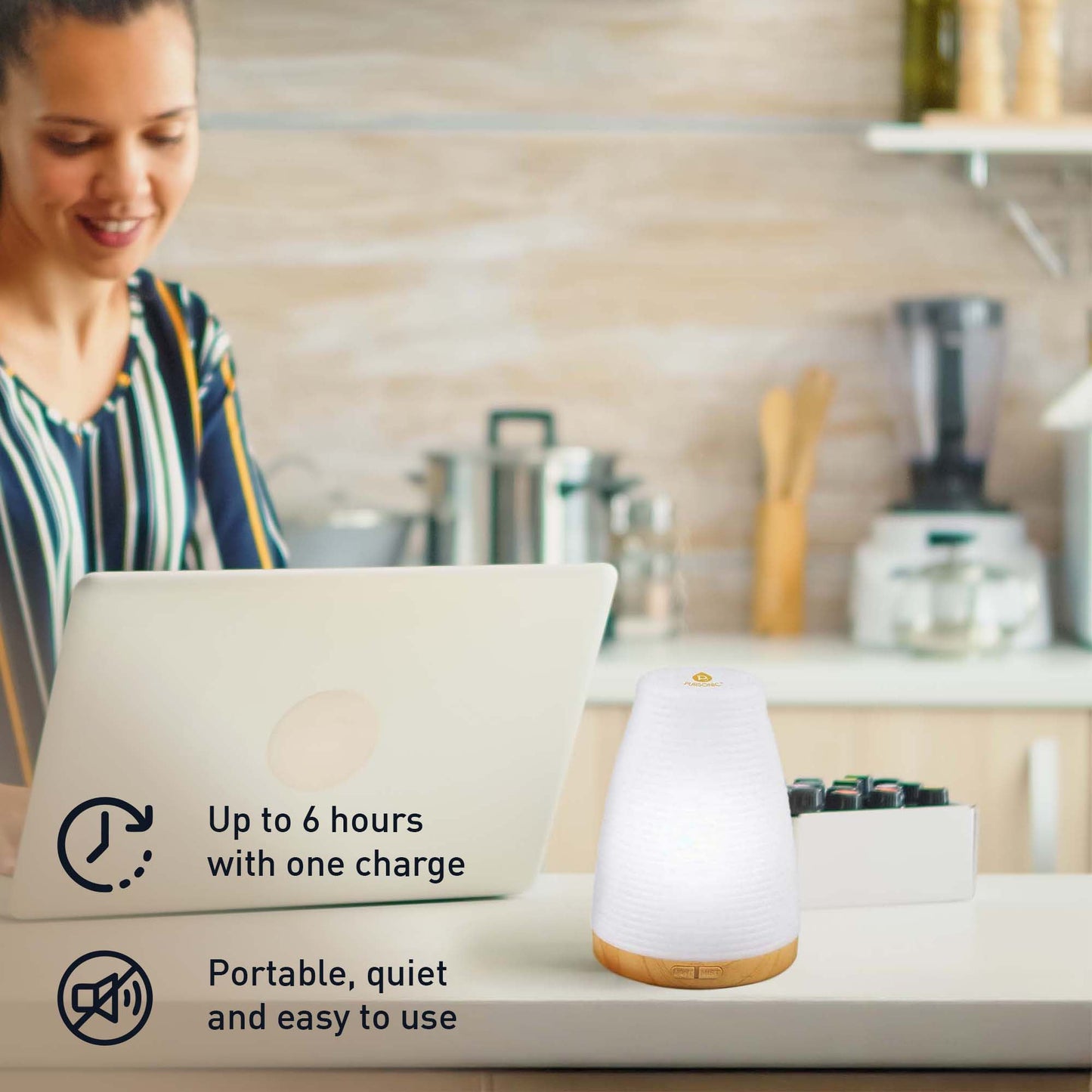 Pursonic Aromatherapy 2 in 1 USB Diffuser & Essential Oil Set-Ultrasonic Top 3 Oils-300ml with 2 Mist Settings 7 Ambient Light Settings-3