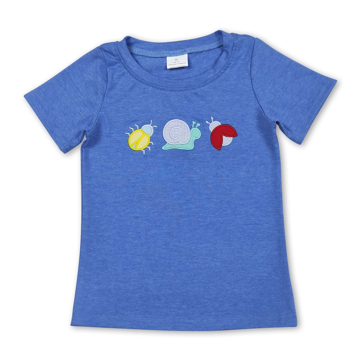 Blue cotton short sleeves snail embroidery boys shirt