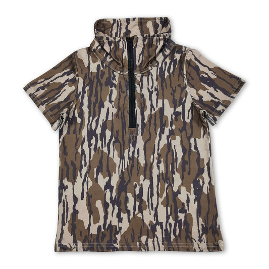 Short sleeves camo zipper kids boys summer pullover