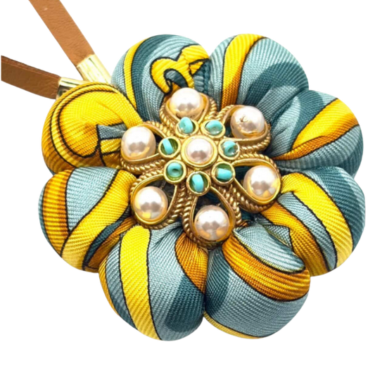 Equestrian Print Vintage Silk Necktie Bag Charm