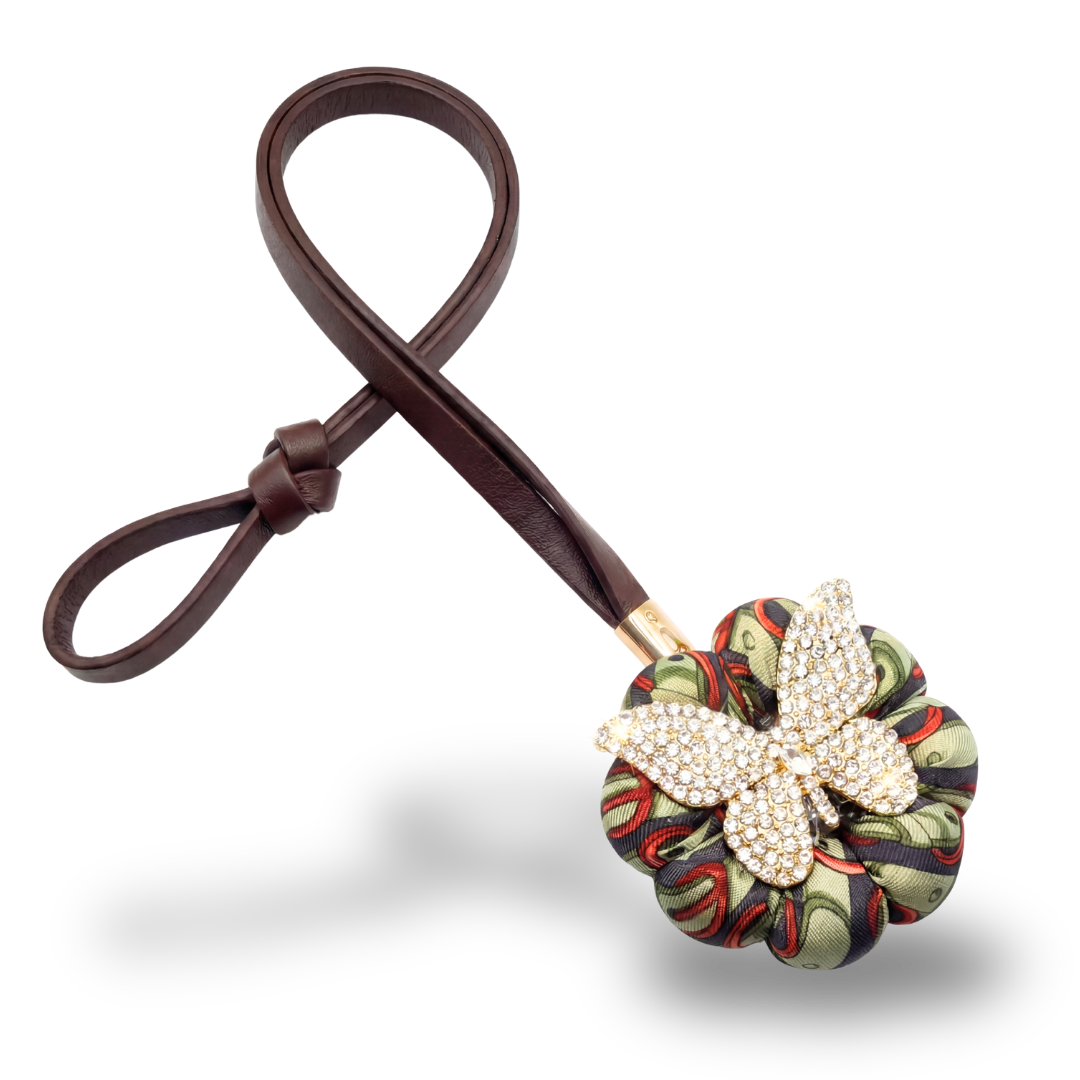Butterfly Belt Print Vintage Silk Necktie Bag Charm