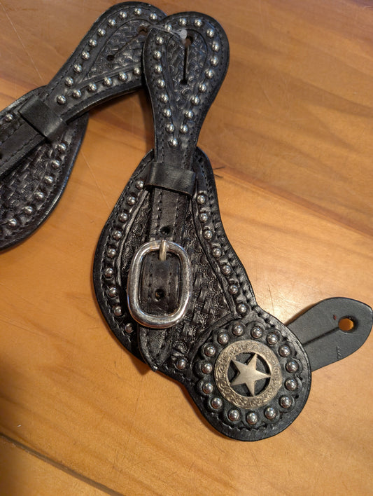 Ladies Black Basket Stamped Spur Straps