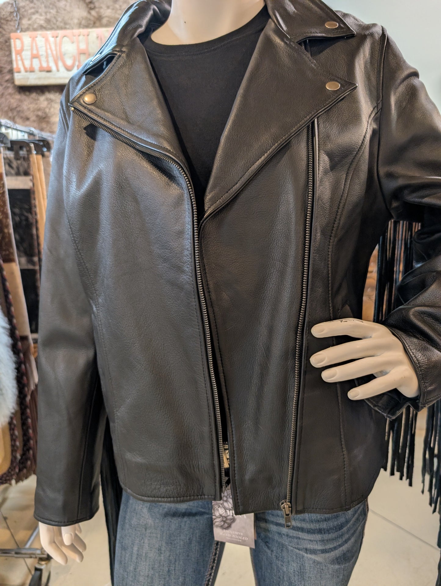 Western Genuine Leather Fringe Moto Jacket – Size Large (Last One!)