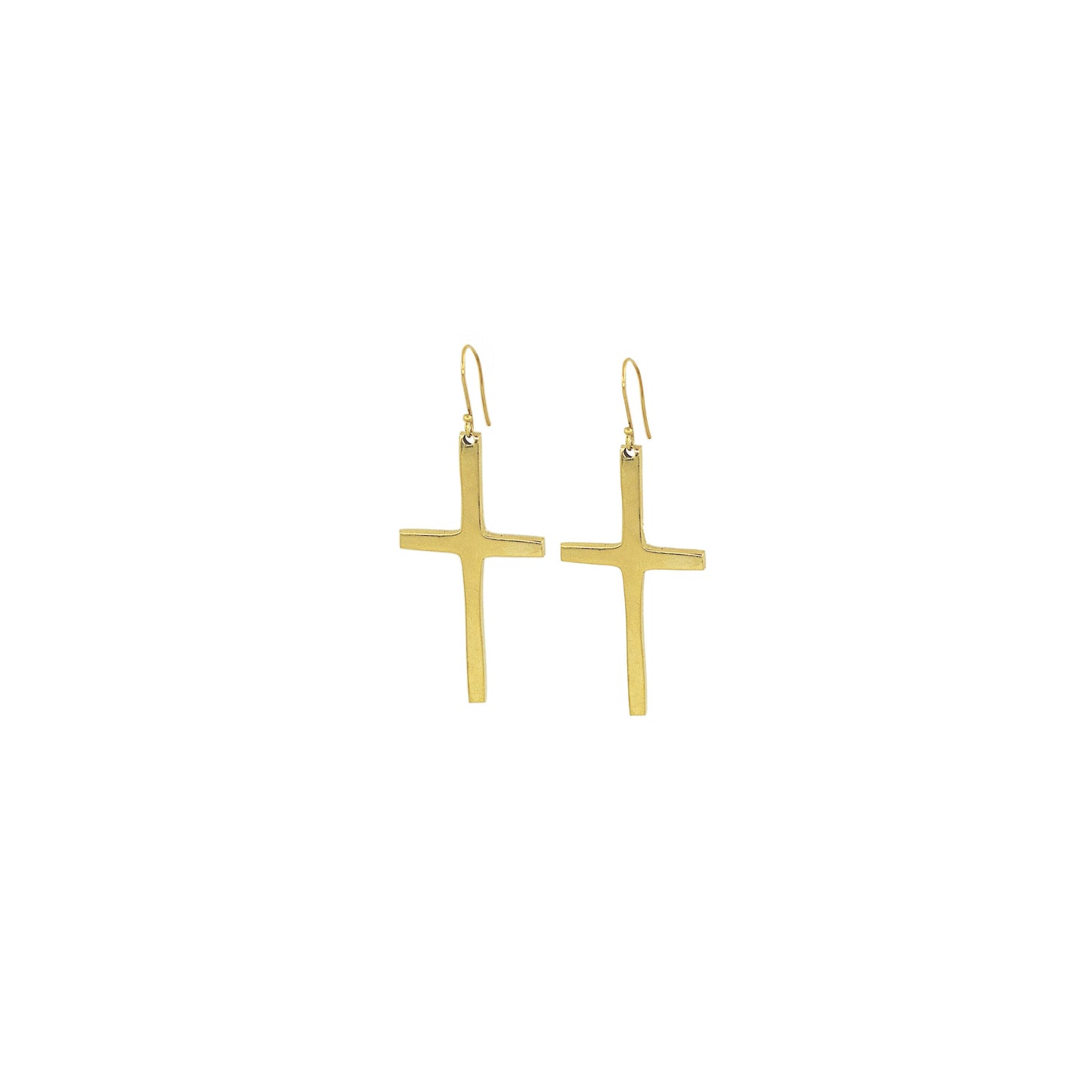 Smooth Brass Cross Drop Earrings for Men & Women | Cross