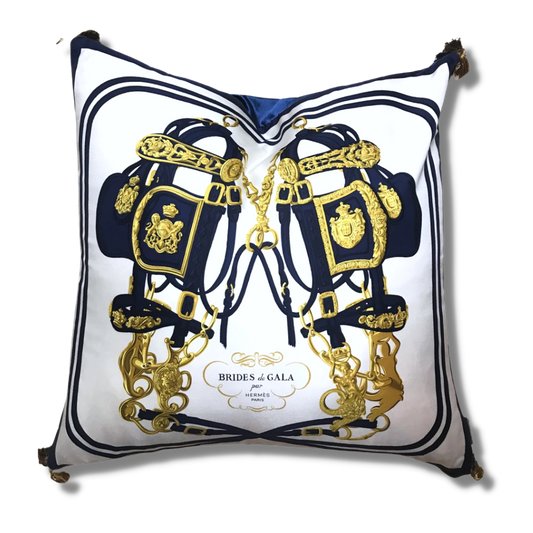 Brides de Gala Navy Vintage Silk Scarf Pillow 30"