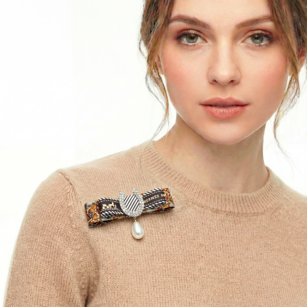 Jockey Print Vintage Silk Necktie Bar Brooch