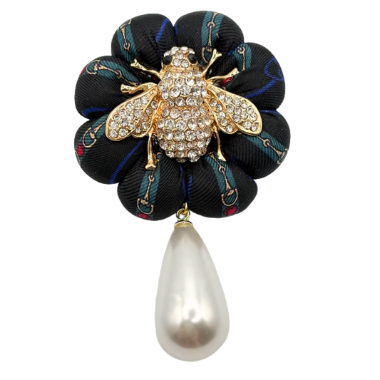 GG Horsebit Bumblebee Vintage Silk Necktie Rosette Brooch