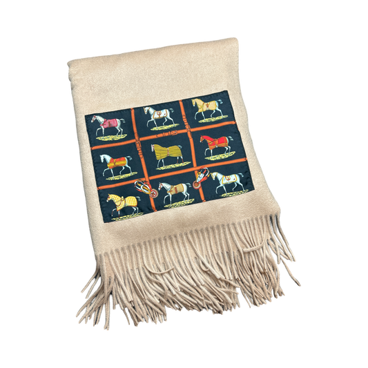 Petites Chevaux Vintage Silk Scarf & Cashmere Throw Blanket