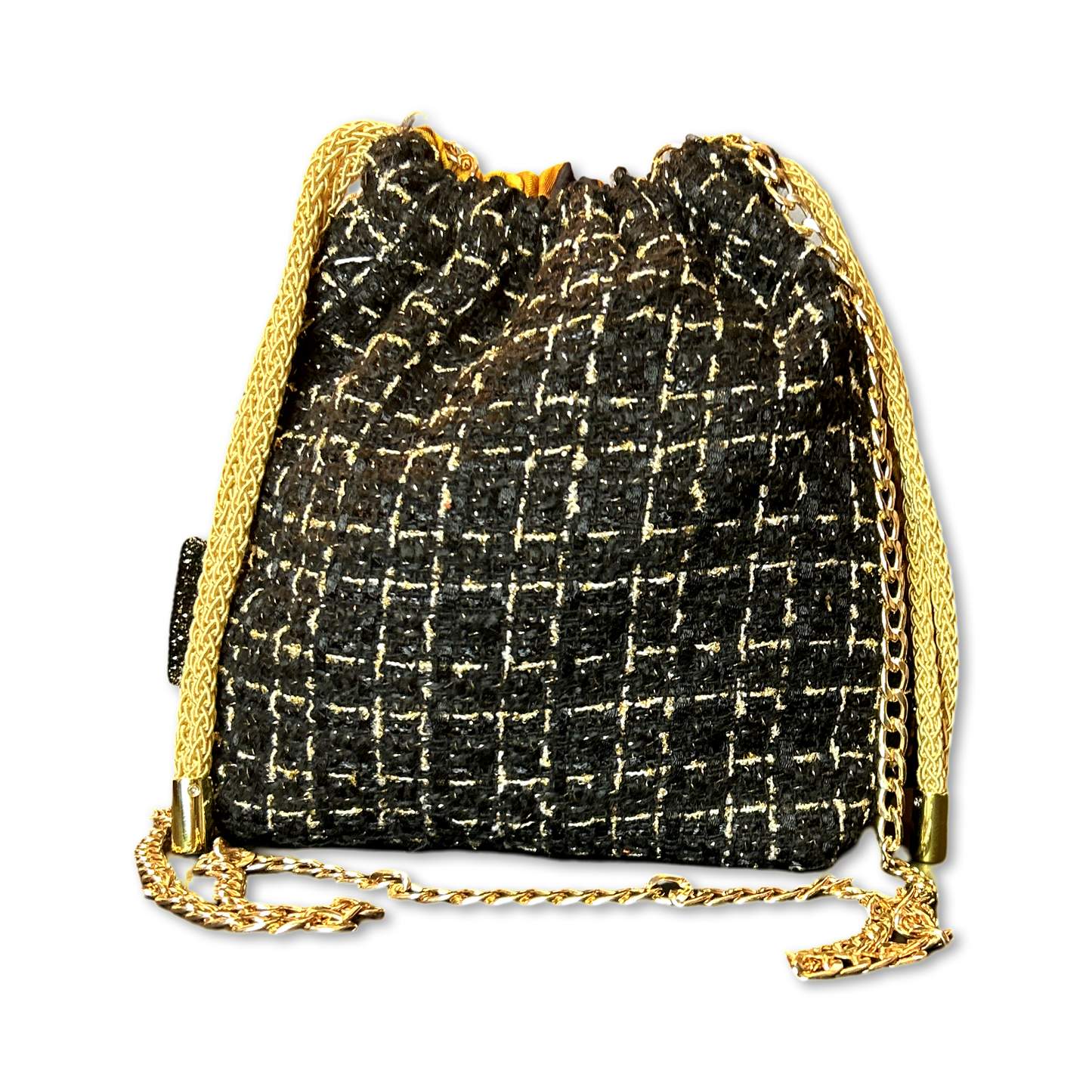CC Logo Chain Noir Vintage Scarf Drawstring Crossbody Bag