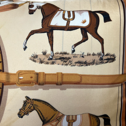 Couvertures et Tenues du Jour Tan Vintage Silk Scarf Lumbar Pillow 35"