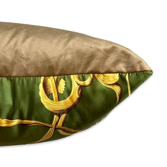 Crown Vintage Silk Scarf Lumbar Pillow 35"