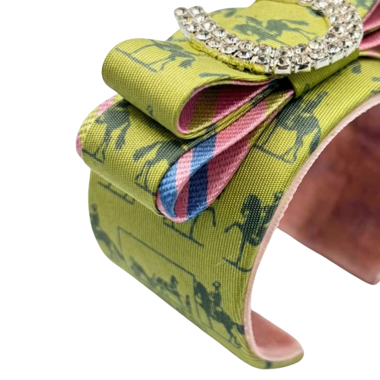 Equestrian Horseshoe Vintage Silk Necktie Cuff Bracelet