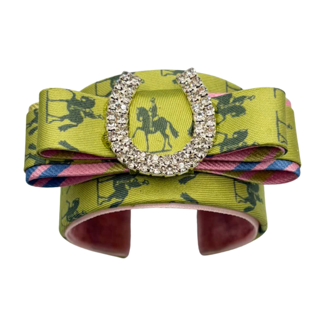 Equestrian Horseshoe Vintage Silk Necktie Cuff Bracelet