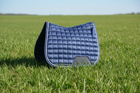 Blue Horse Saddle Pad for Jumping with Ear Bonnet, Bell Boot