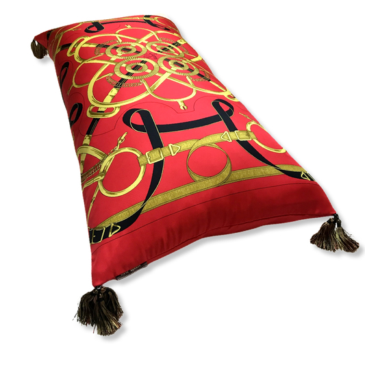 Eperon d'Or Red Vintage Silk Scarf Lumbar Pillow 35"