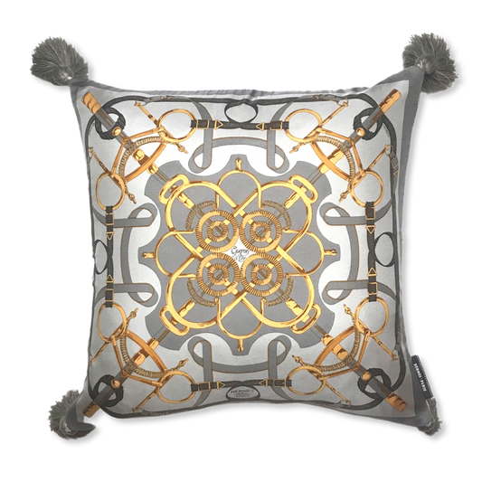 Eperon d'Or Silver Vintage Silk Scarf Pillow 17"