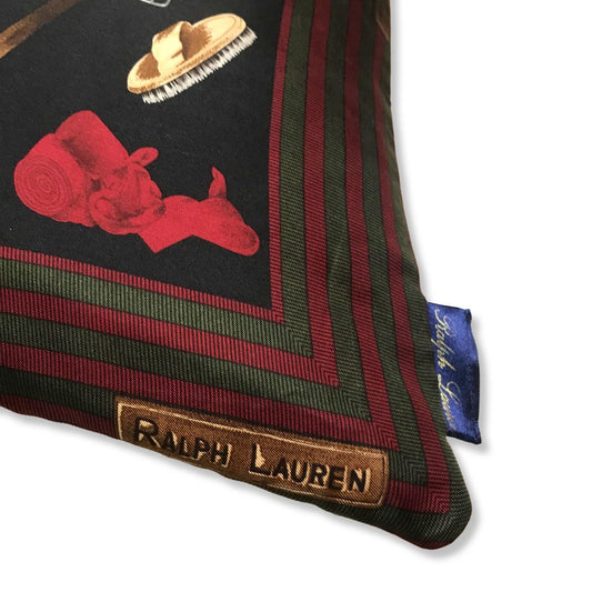 Equestrian Navy Vintage Silk Scarf Pillow 22"