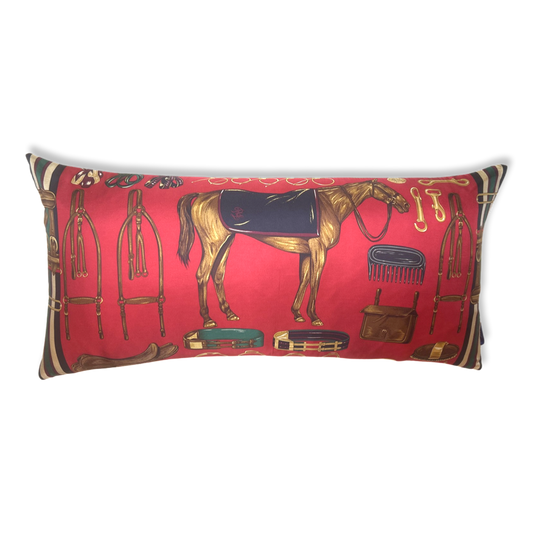 Equestrian Red Vintage Silk Scarf Pillows