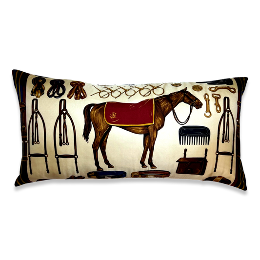 Equestrian Beige Vintage Silk Scarf Pillows