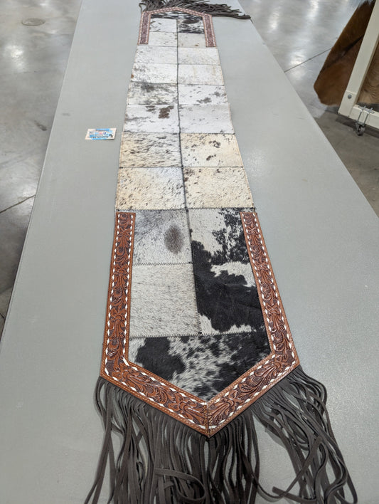 Genuine Cowhide Table Runner with Buckstitch Leather Detail