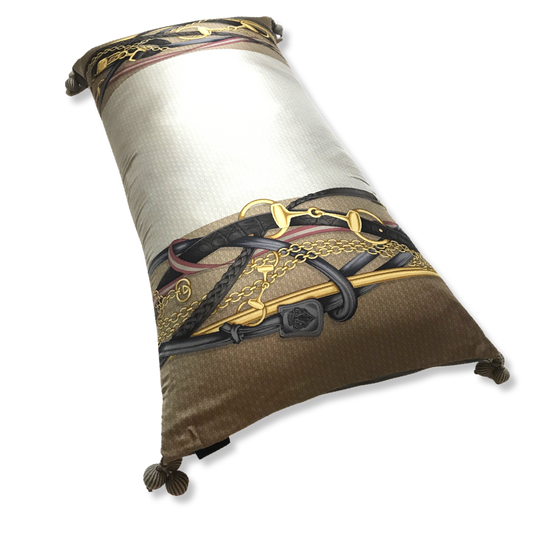 GG Logo Snaffle Bit Vintage Silk Scarf Lumbar Pillow 35"