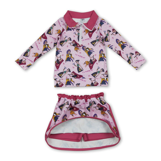 Hot pink music pullover skirt kids girls clothing set