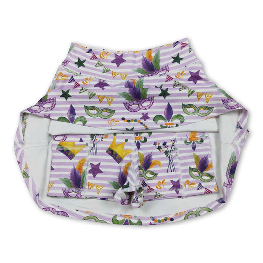 High waist stripe crown girls Mardi Gras activewear skirt