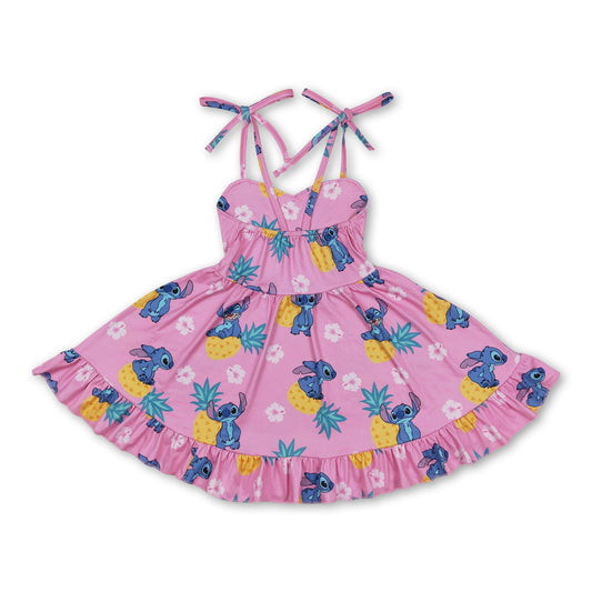 Straps hot pink koala pineapple kids girls summer dress