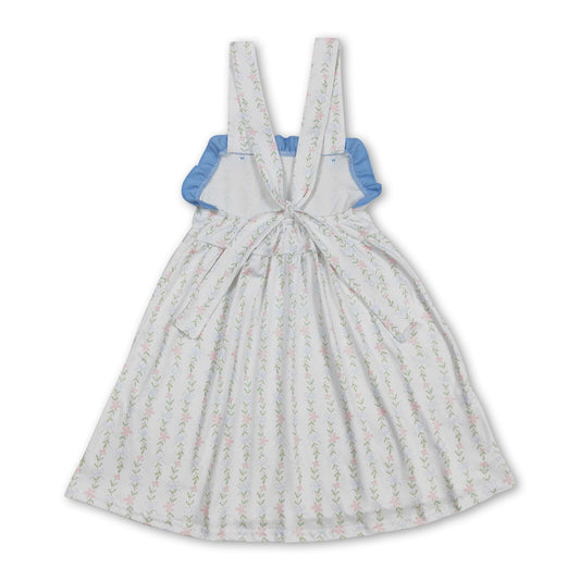 Straps ruffle floral baby girls summer dresses