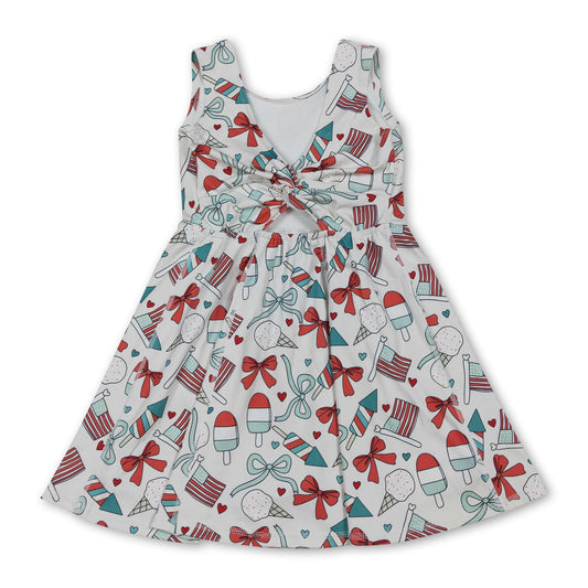 Sleeveless popsicle bow flag girls 4th of july athletic dress