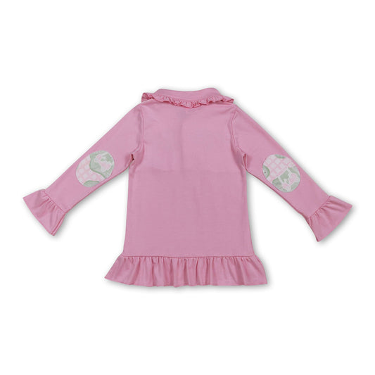 Pink long sleeves ruffle golf plaid baby girls pullover