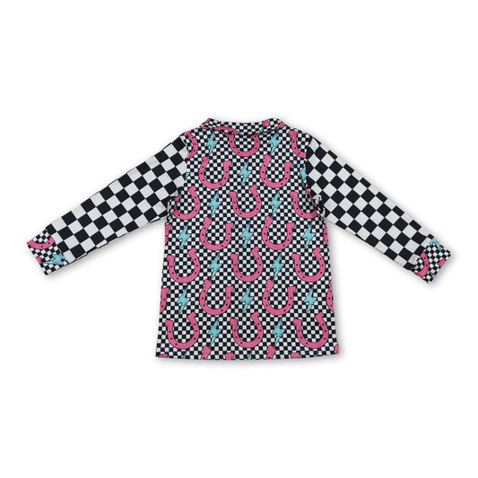 Black plaid thunder western kids button down shirt