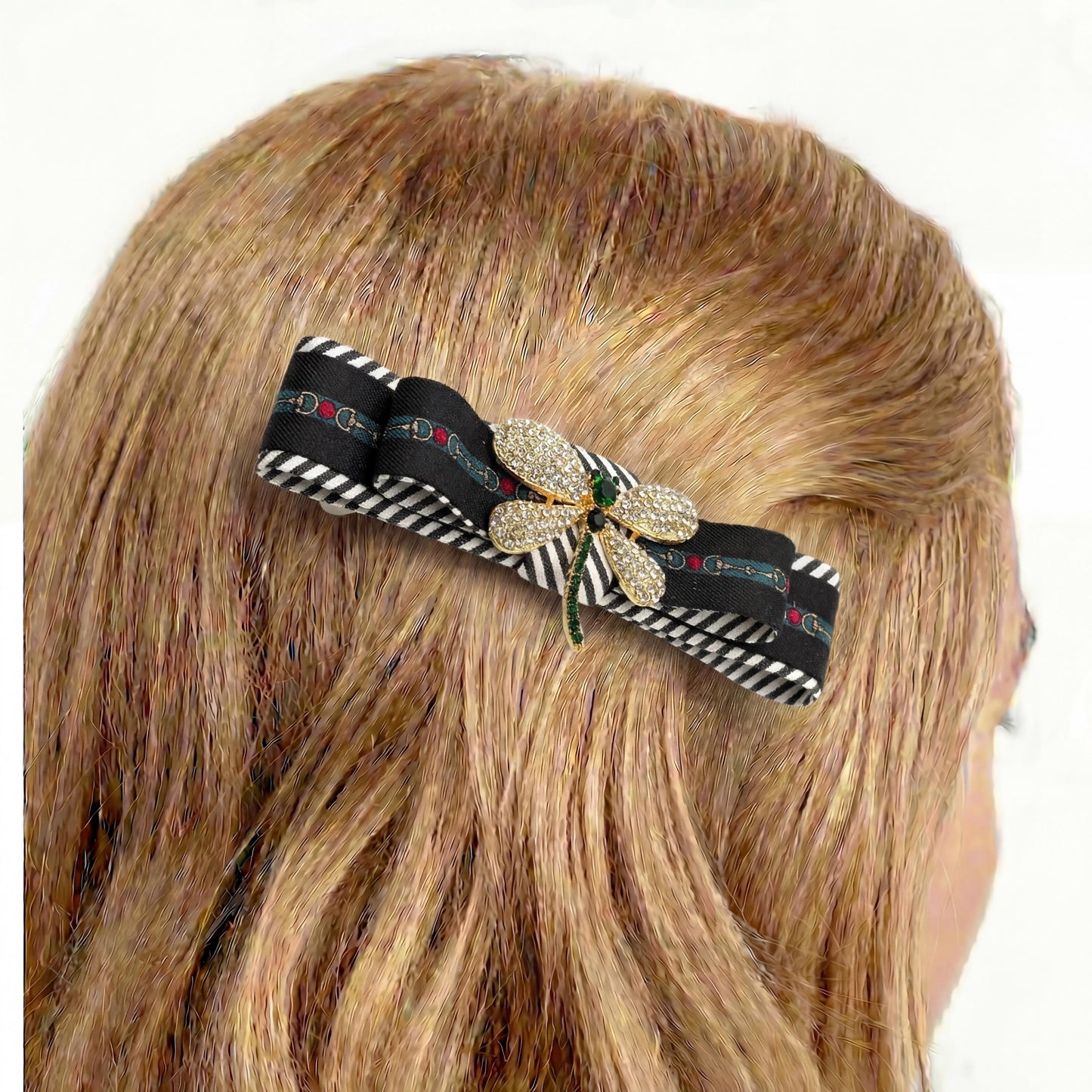 Horsebit Dragonfly Silk Necktie Hair Clip