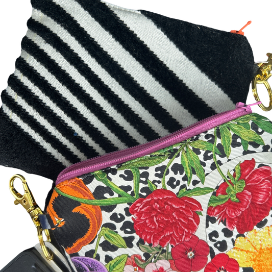 Floral Leopard Vintage Silk Scarf Coffee Run Keychain Bag
