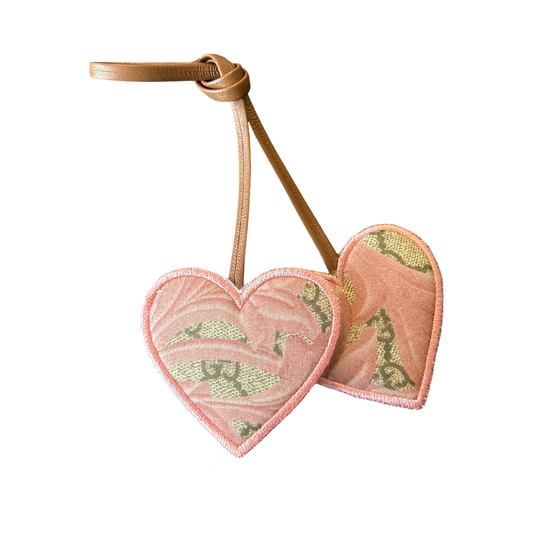 GG Logo Arabesque Pink Scarf Double Heart Bag Charm