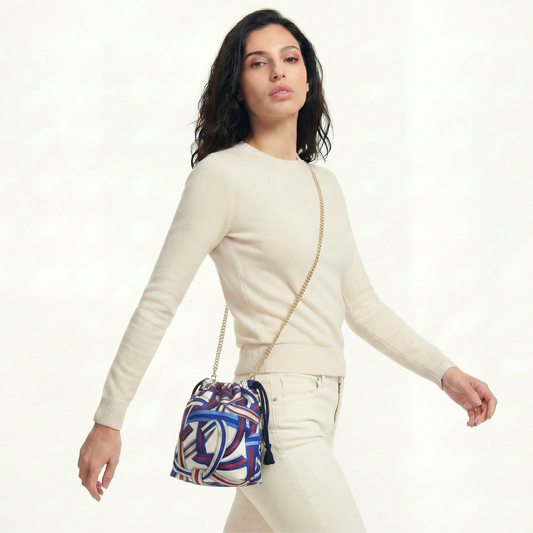 Ribbons Vintage Scarf Drawstring Crossbody Bag