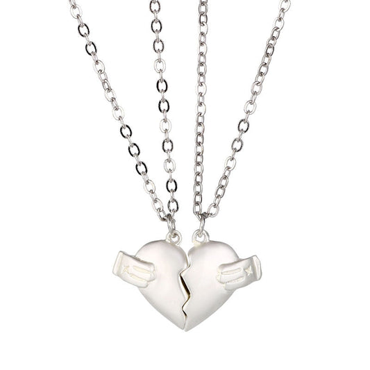 2Pcs Lovers Matching Heart Pendant Couple Magnetic Heart Pendant Necklace Couple Jewelry