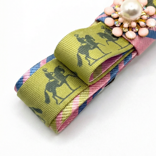 Equestrian Print Silk Necktie Hair Clip