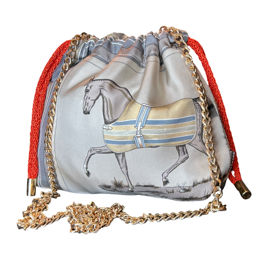 Couvertures et Tenues du Jour George V Vintage Silk Scarf Drawstring Crossbody Bag