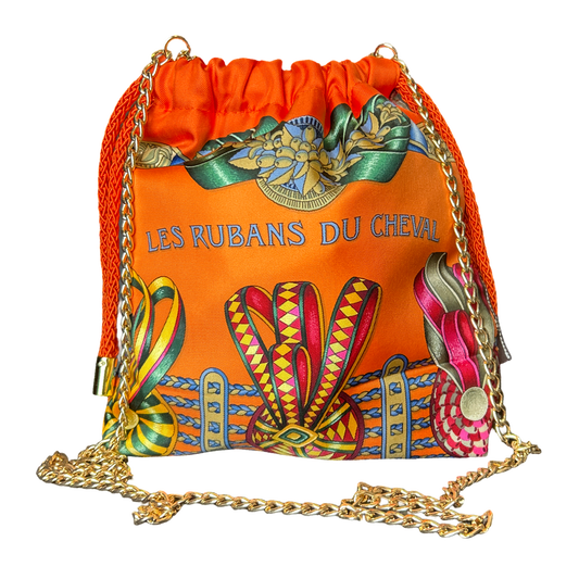 Rubans du Cheval Orange Vintage Scarf Drawstring Crossbody Bag