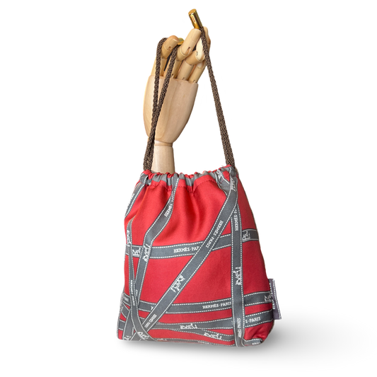 Bolduc Ribbon Bordeaux Vintage Silk Scarf Drawstring Crossbody Bag
