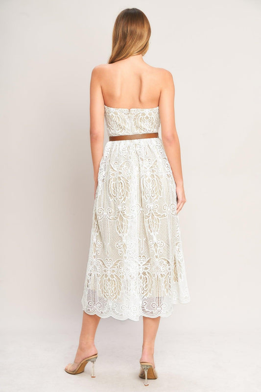 ELEGANT GARDEN WOVEN LACE MIDI DRESS