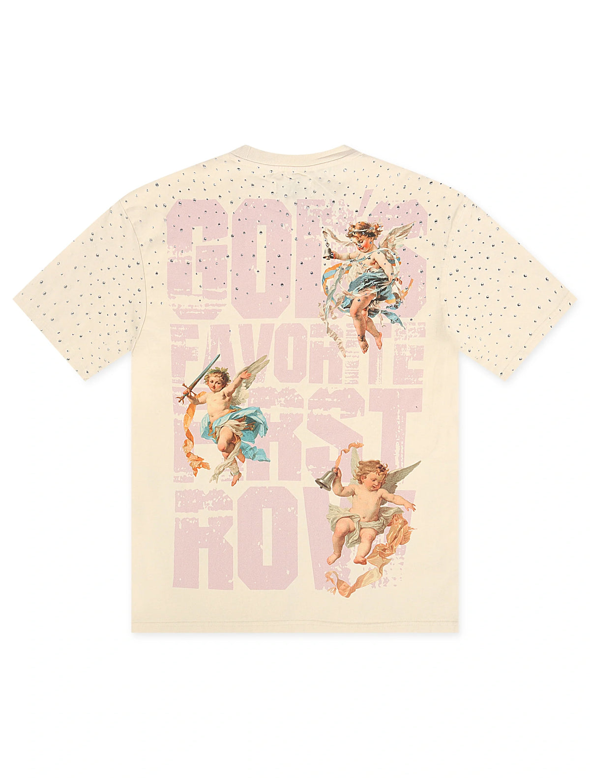 First Row Cropped Washed Rhinestone Tee - Cream