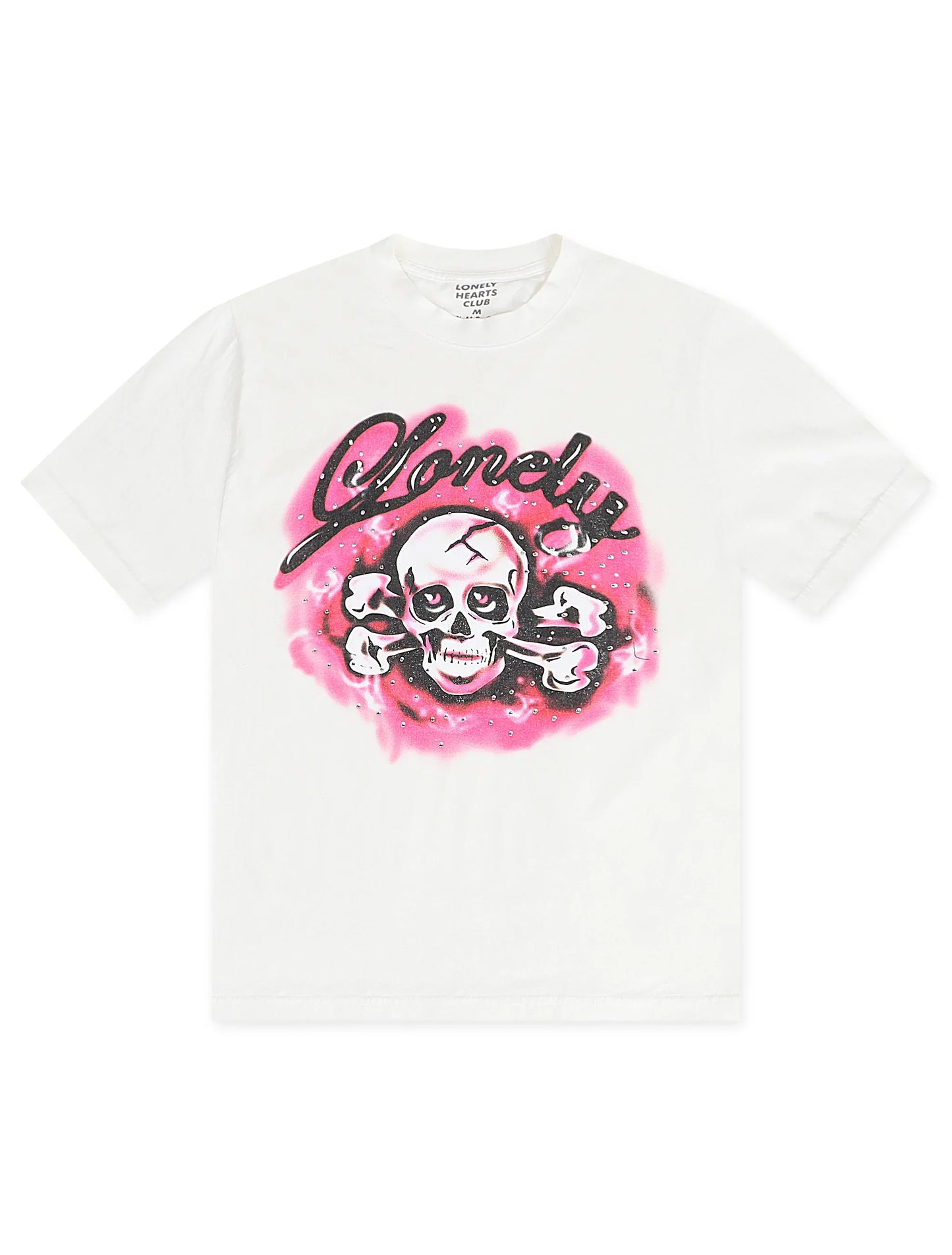 Lonely Hearts Crossbones Rhinestone Premium Tee - Off White