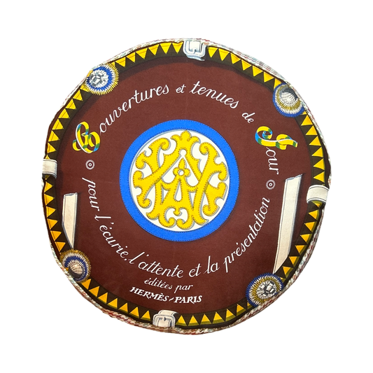 Couvertures et Tenues du Jour Brown Vintage Silk Scarf Round Pillow 13"